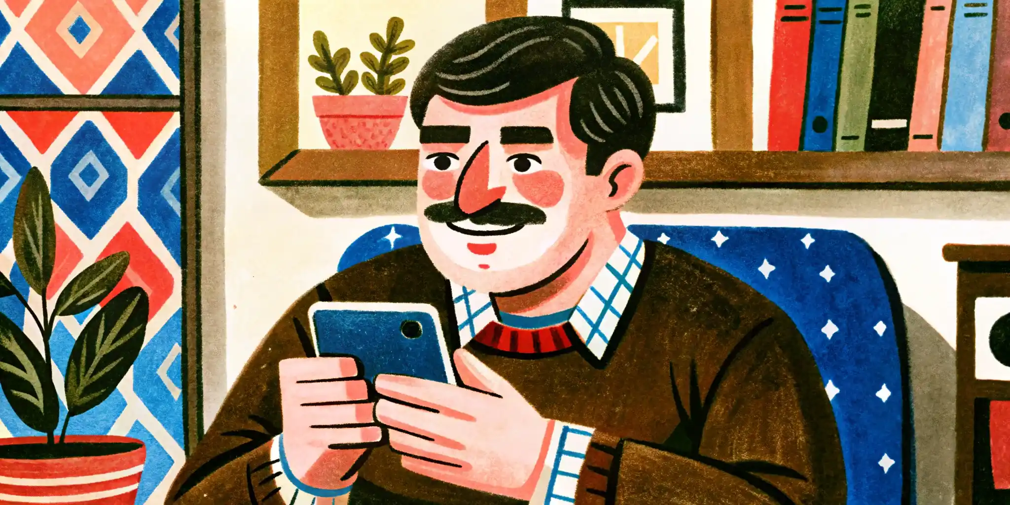 a middle-aged man is playing on the phone